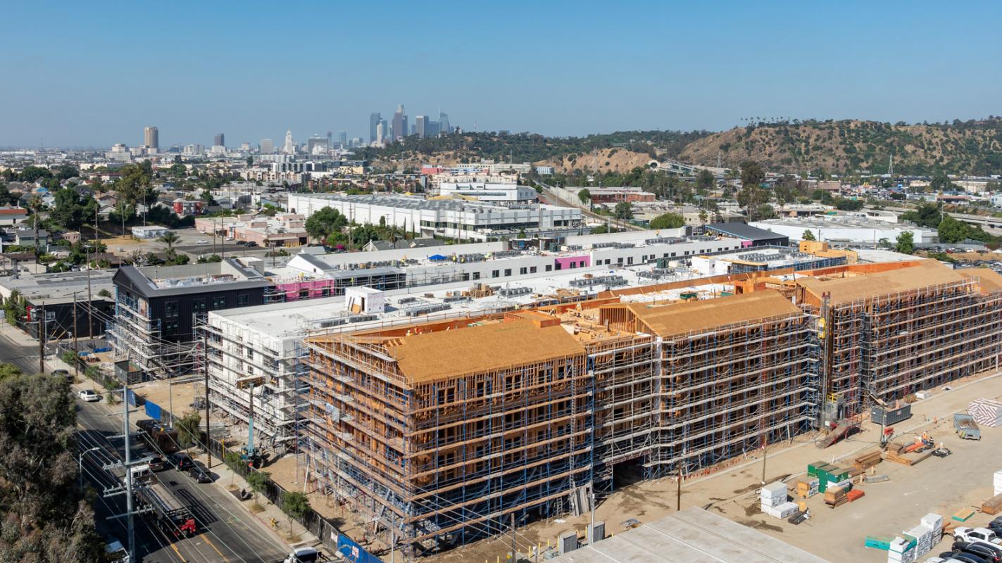 Exterior of mixed-use development starts to take shape at